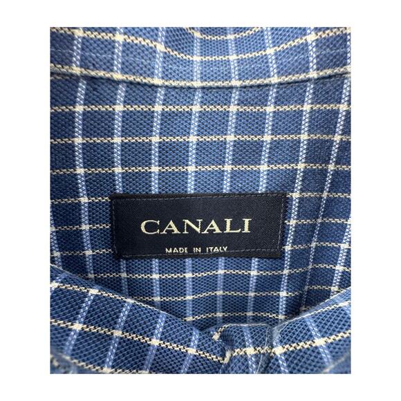 Canali Men's Blue & White Checkered Cotton Button-Down Shirt Size 43/17 Italy - Picture 3 of 8